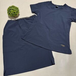 C Saucy Navy Blue Long Modest Skirt Scrub Set Women’s Size Small Medical Nurse